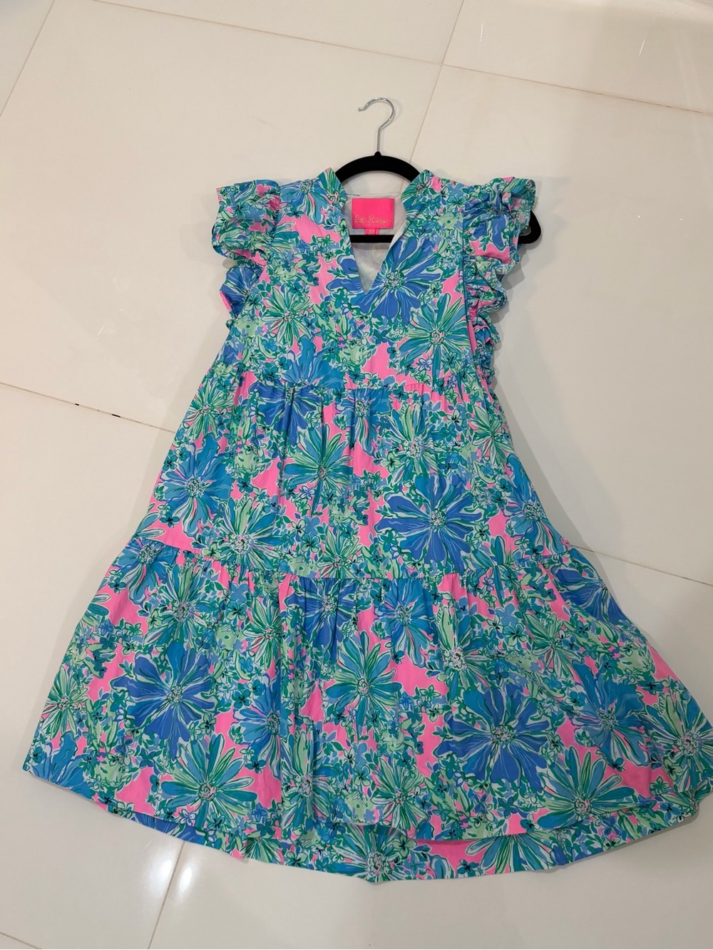 Lilly Pulitzer Pink, Blue & Green Floral Ruffle Dress